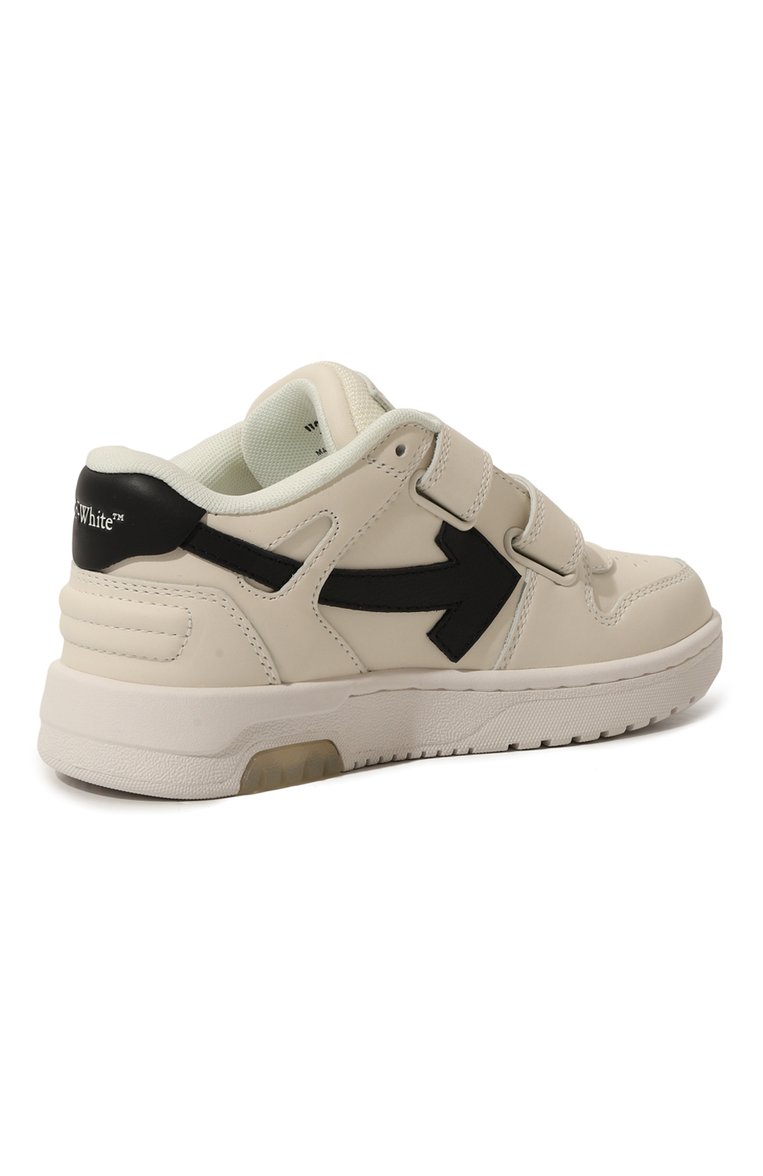 Детские кожаные кеды OFF-WHITE кремового цвета, арт. 0BIA008S24LEA001/28-34 | Фото 3 (Материал внутренний: Текстиль; Нос: Не проставлено; Кросс-КТ: велькро; Мальчики Кросс-КТ: Обувь-низкие; Материал внешний: Натуральная кожа)