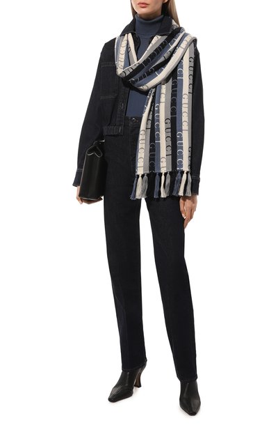 Шарф из шерсти и хлопка GUCCI синего цвета по цене 51840 руб., арт. 634166 3GD91, фото 3 Шарф из шерсти и хлопка GUCCI, арт. 634166 3GD91, фото 3