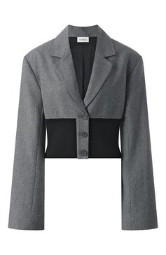 Женский жакет YUZEFI серого цвета, арт. YUZRS25-RW-JK03-46 | Фото 1 (Драгоценные камни: Проставлено; Длина (для топов): Стандартные; Рукава: Длинные; Материал сплава: Проставлено; Стили: Кэжуэл; 1-2-бортные: Однобортные; Кросс-КТ: костюм; Женское Кросс-КТ: Жакет-одежда; Материал внешний: Синтетический материал)