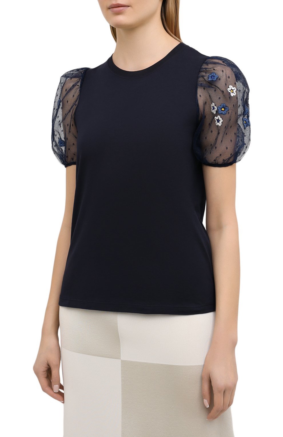 Хлопковая футболка REDVALENTINO синего цвета по цене 29050 руб., арт. VR3MG09Q/5QD, фото 3 Хлопковая футболка REDVALENTINO, арт. VR3MG09Q/5QD, фото 3