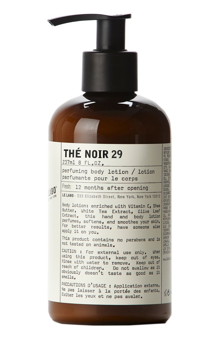 Лосьон для тела thé noir 29 (237ml) LE LABO бесцветного цвета, арт. 811901027047 | Фото 1 (Статус проверки: Проверена категория; Тип продукта: Лосьоны; Назначение: Для тела; Нос: Не проставлено; Региональные ограничения белый список (Axapta Mercury): Не проставлено; Косметика кросс-кт: Уход У)