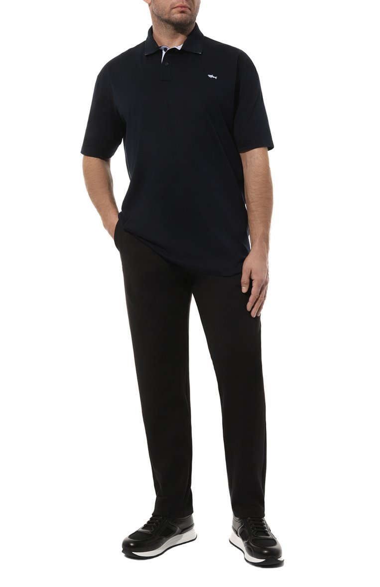 Мужское хлопковое поло PAUL&SHARK темно-синего цвета, арт. 24411271/3XL-6XL | Фото 2 (Рукава: Короткие; Длина (для топов): Удлиненные; Материал внешний: Хлопок; Застежка: Пуговицы; Стили: Кэжуэл; Принт: Без принта; Мужское Кросс-КТ: Футболка-одежда; Автоматизация состава: Проставлено; Автоматизация ТО: Проставлено)