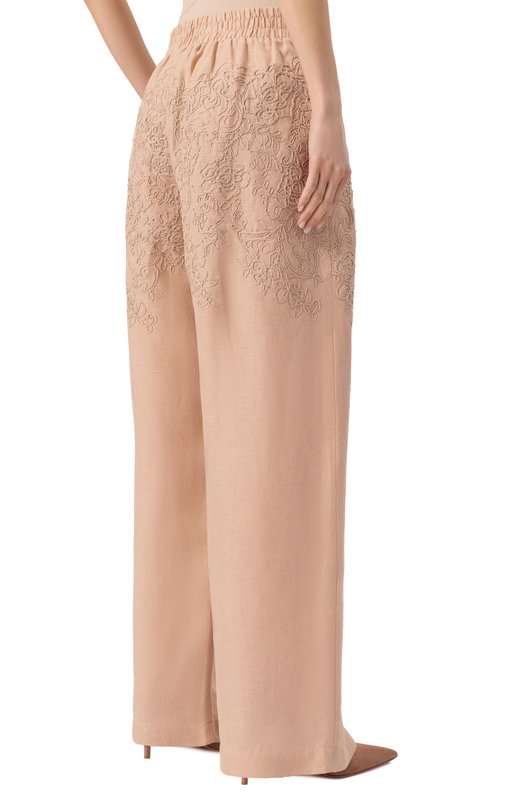 Брюки из хлопка и льна Ermanno Scervino D464P600NZB Бежевый  D464P600NZB Фото 4