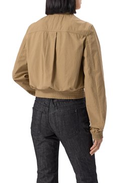 Женский хлопковый бомбер DSQUARED2 бежевого цвета, арт. S80AM0046/D35224 | Фото 4 (Рукава: Длинные; Драгоценные камни: Проставлено; Материал сплава: Проставлено; Материал внешний: Хлопок; Длина (верхняя одежда): Короткие; Кросс-КТ: Куртка, Легкие; Стили: Кэжуэл)