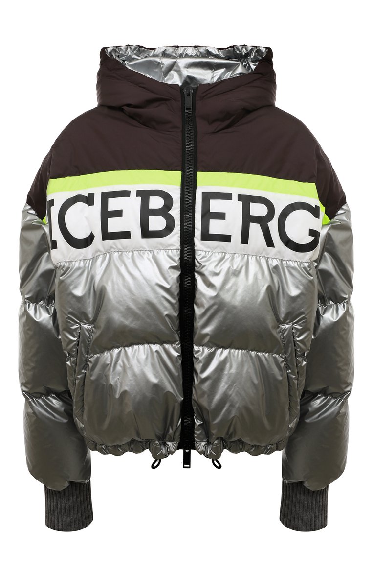 Женский пуховик ICEBERG серебряного цвета, арт. 19I I2P0/J011/5946/0UTLET AW22-23 | Фото 1 (Длина (верхняя одежда): Короткие; Материал внешний: Синтетический материал; Рукава: Длинные; Материал подклада: Синтетический материал; Материал утеплителя: Пух и перо; Стили: С�порт-шик; Драгоценные камни: Проставлено; Материал сплава: Проставлено; Кросс-КТ: Пуховик)