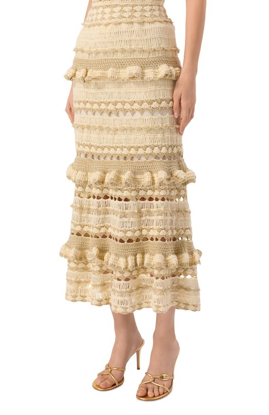 Юбка из вискозы и хлопка Zimmermann 5727SRS262 Кремовый  5727SRS262 Фото 3