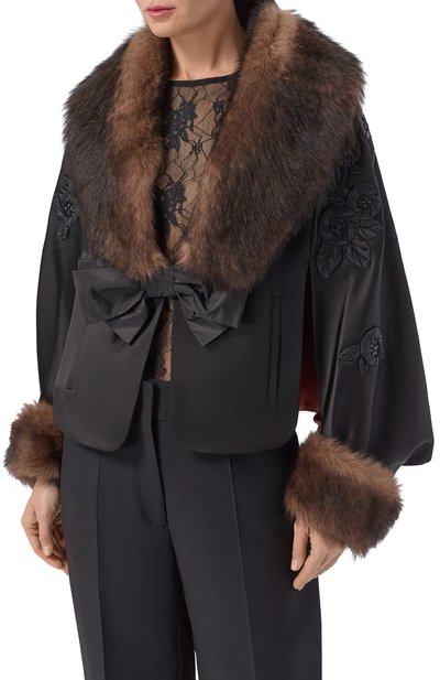 Шелковая накидка с отделкой из овчины VALENTINO, арт. 8B3CG4WA/8HE, фото 3