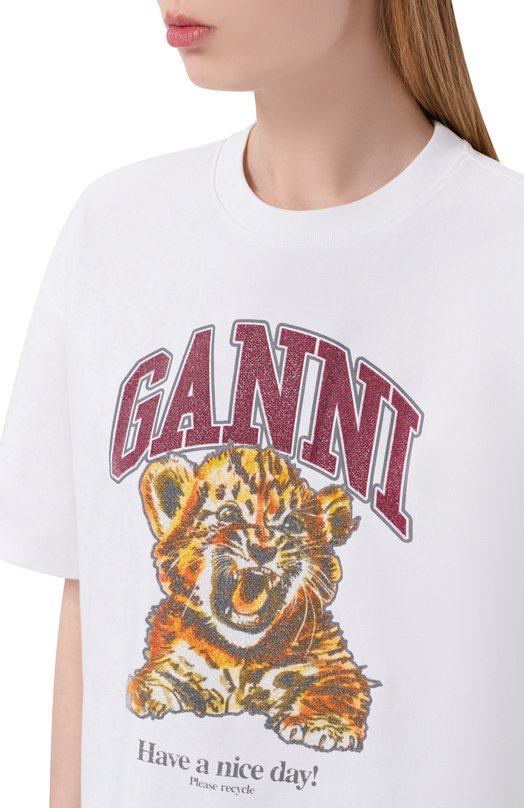 Хлопковая футболка Ganni A1050060 Белый  A1050060 Фото 5