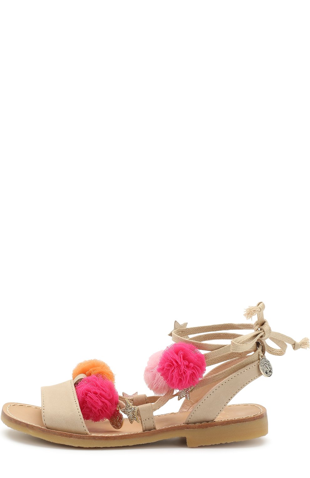 Кожаные сандалии с помпонами IL GUFO бежевого цвета по цене 18250 руб., арт. G739/VITELL0 ICARUS/27-30, фото 2 Кожаные сандалии с помпонами IL GUFO, арт. G739/VITELL0 ICARUS/27-30, фото 2