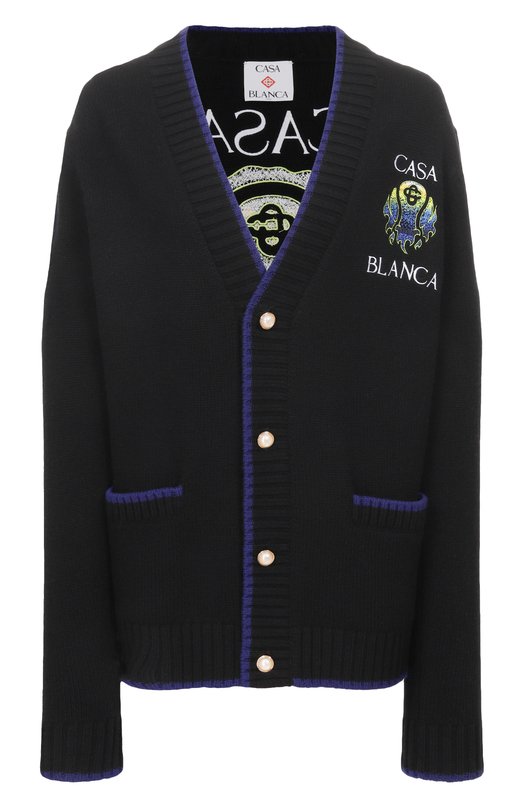 Кардиган из шерсти и кашемира Casablanca U-W-SP26-KW-1201-01 Синий U-W-SP26-KW-1201-01