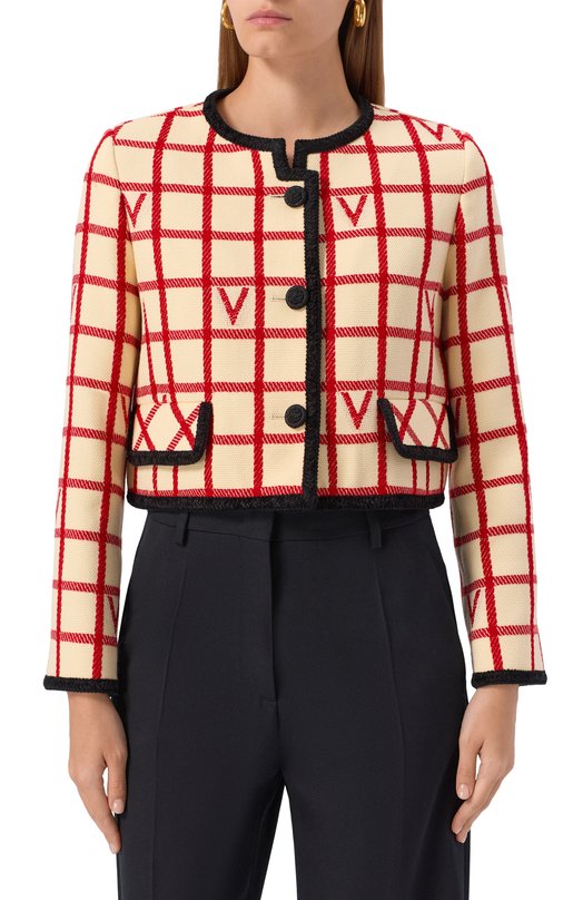 Жакет из шерсти и хлопка Valentino 7B3CE4K0/9JN Кремовый  7B3CE4K0/9JN Фото 3