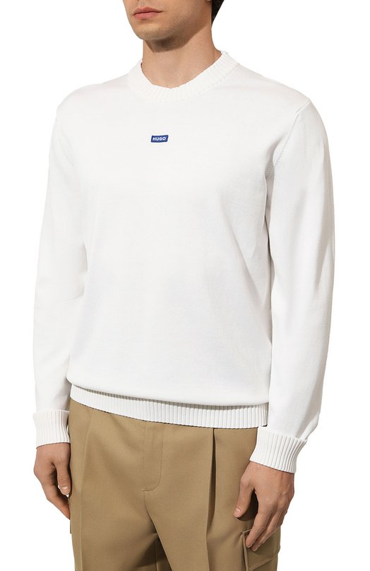 Хлопковый джемпер HUGO Blue Белый, фото 3