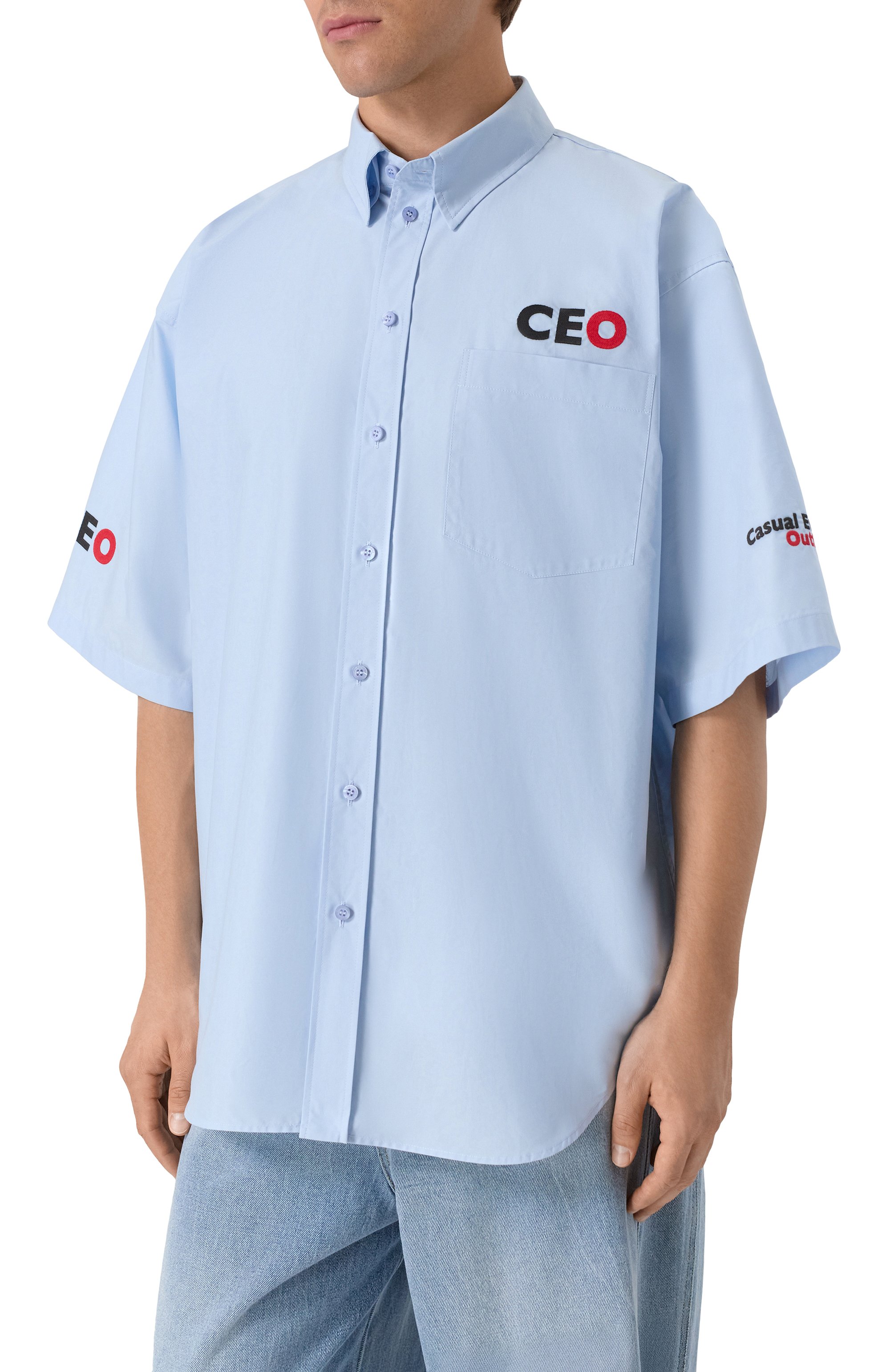 Хлопковая рубашка BALENCIAGA голубого цвета по цене 134500 руб., арт. 839187/TNM60, фото 3 Хлопковая рубашка BALENCIAGA, арт. 839187/TNM60, фото 3