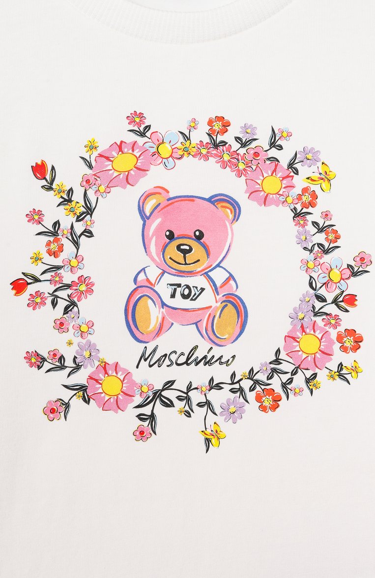 Детская хлопковая футболка MOSCHINO молочного цвета, арт. HFM02V/LBA10/10-14 | Фото 3 (Материал внешний: Хлопок; Рукава: Короткие; Девочки Кросс-КТ: футболка-одежда; Ростовка одежда: 10 - 11 лет | 140 - 146см, 12 лет | 152 см, 16 лет | 164 см)