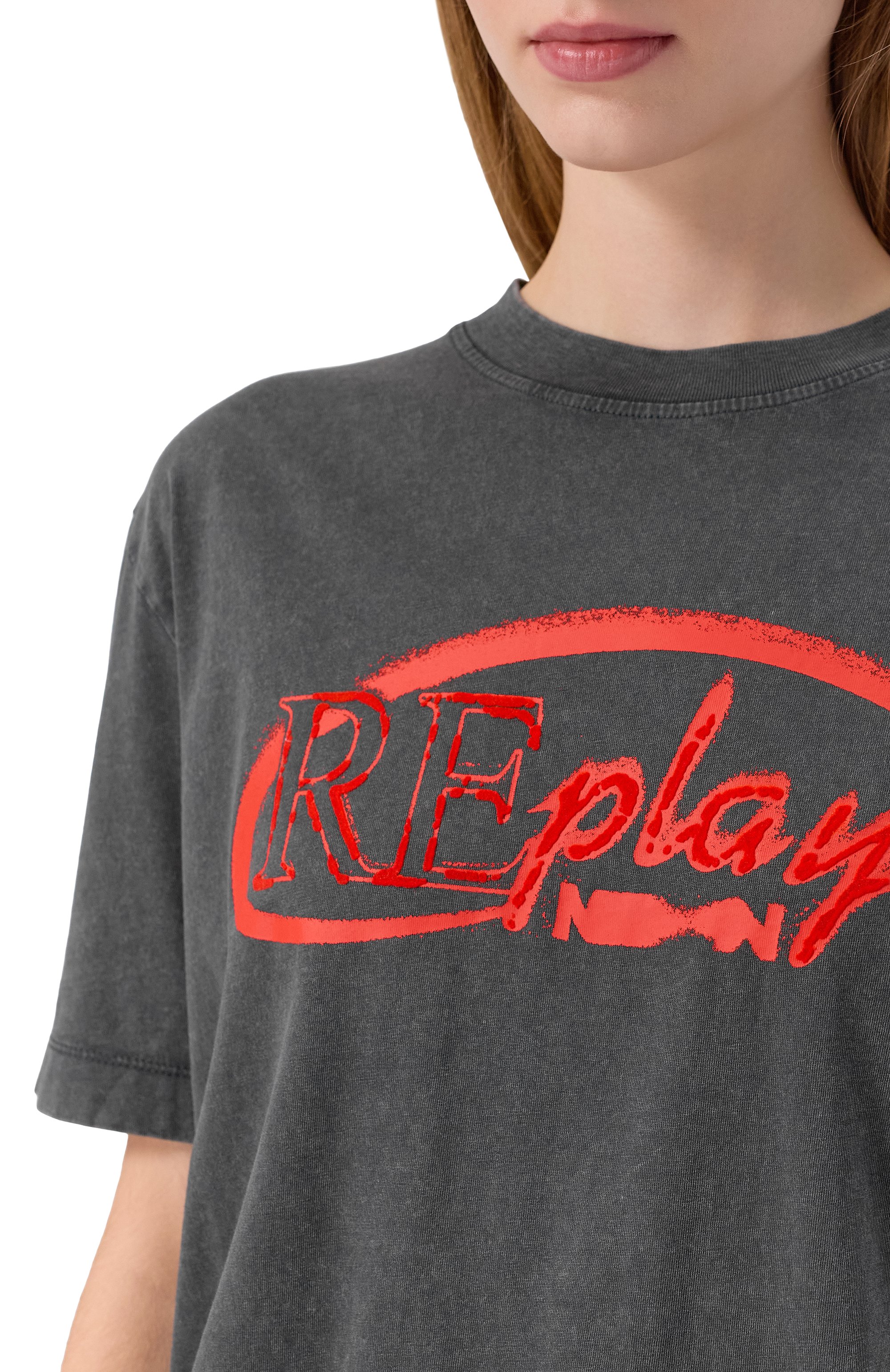 Хлопковая футболка REPLAY серого цвета по цене 8625 руб., арт. W3379C.000.22658LM, фото 5 Хлопковая футболка REPLAY, арт. W3379C.000.22658LM, фото 5