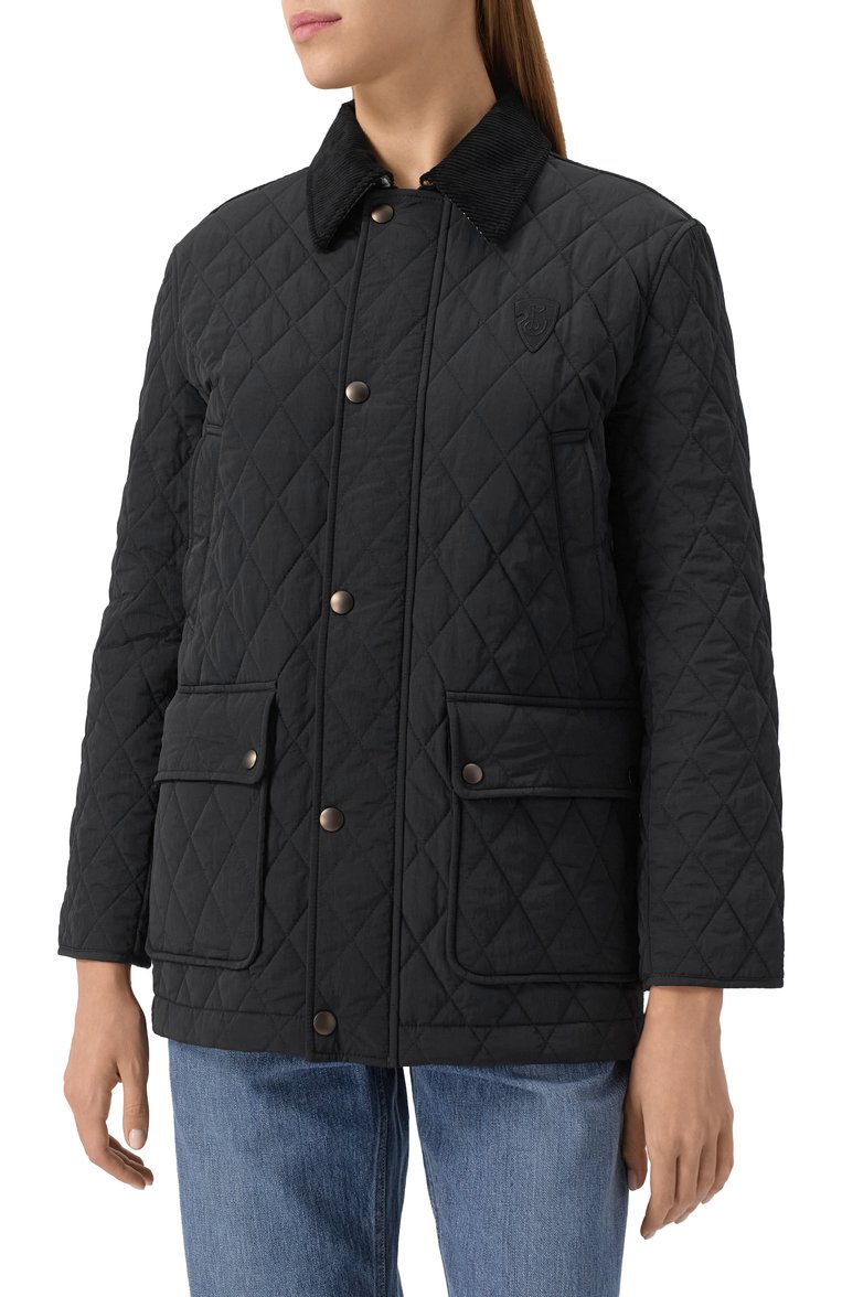 Женская куртка BURBERRY черного цвета, арт. 8096916 | Фото 3 (Длина (верхняя одежда): Короткие; Кросс-КТ: Легкие, Куртка; Материал внешний: Синтетический материал; Рукава: Длинные; Стили: Кэжуэл; Материал подклада: Хлопок)