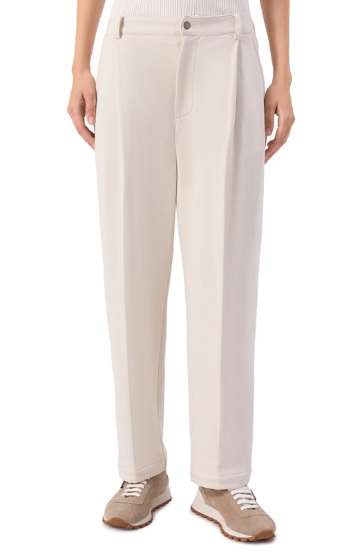 Хлопковые брюки Brunello Cucinelli MN05NSP799 Кремовый  MN05NSP799 Фото 3