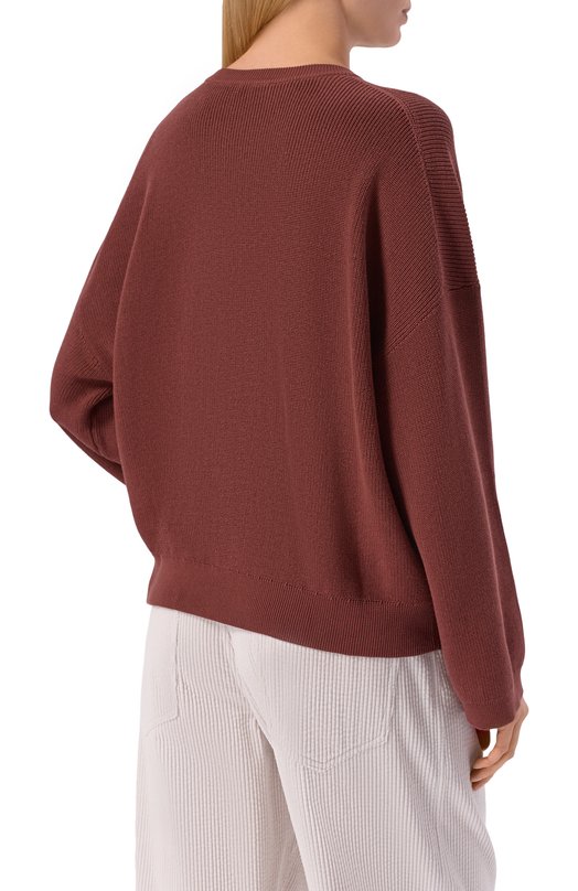 Хлопковый свитер Brunello Cucinelli M19253200 Бордовый  M19253200 Фото 4