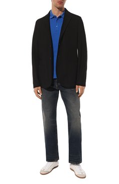 Мужское хлопковое поло EMPORIO ARMANI синего цвета, арт. 211804/4R482 | Фото 2 (Рукава: Короткие; Длина (для топов): Стандартные; Материал внешний: Хлопок; Стили: Кэжуэл; Застежка: Пуговицы; Принт: Без принта; Мужское Кросс-КТ: Футболка-одежда)