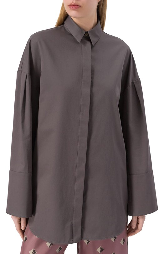 Хлопковая рубашка Max Mara Leisure SAP0RE Серый  SAP0RE Фото 3