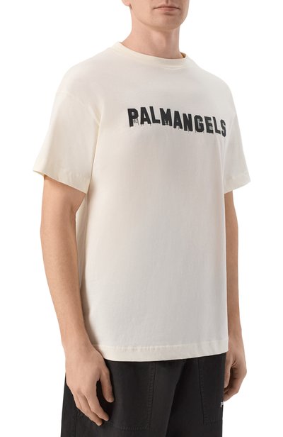 Хлопковая футболка PALM ANGELS кремового цвета по цене 22900 руб., арт. PAMAA001JR018, фото 3 Хлопковая футболка PALM ANGELS, арт. PAMAA001JR018, фото 3