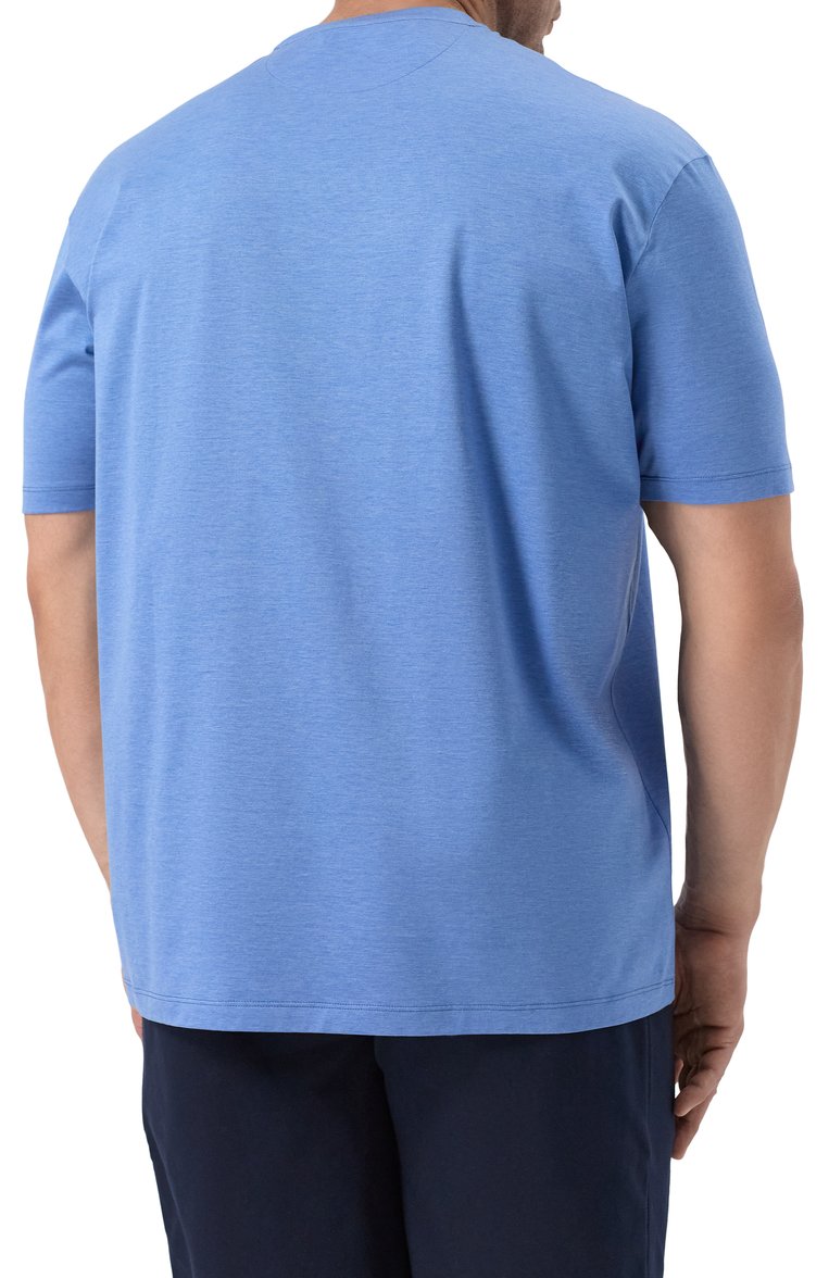 Мужская хлопковая футболка PAUL&SHARK синего цвета, арт. 25411015/3XL | Фото 4 (Рукава: Короткие; Материал внешний: Хлопок; Длина (для топов): Удлиненные; Принт: Без принта; Стили: Кэжуэл; Мужское Кросс-КТ: Футболка-одежда; Кросс-КТ: Джерси)