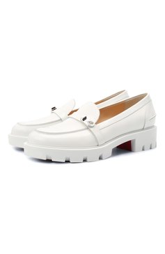 Женские кожаные лоферы lock woody CHRISTIAN LOUBOUTIN белого цвета, арт. 3210176/L0CK W00DY FLAT | Фото 1 (Каблук высота: Низкий; Материал внутренний: Натуральная кожа; Подошва: Платформа; Материал сплава: Проставлено; Драгоценные камни: Проставлено; Материал внешний: Натуральная кожа)