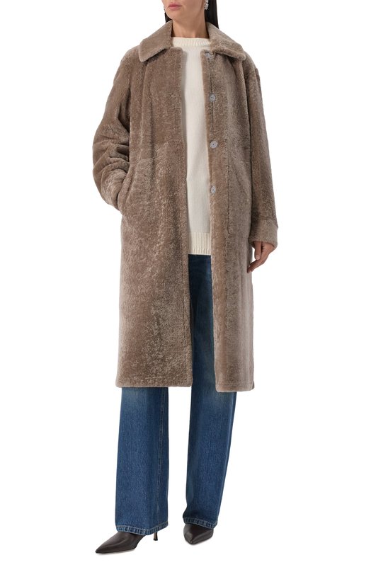 Дубленка из овчины manzoni24 25M1115-S23N Коричневый  25M1115-S23N Фото 2