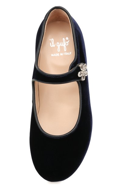 Бархатные балетки IL GUFO синего цвета по цене 22450 руб., арт. G285/VELLUT0 ACC0PP/27-30, фото 4 Бархатные балетки IL GUFO, арт. G285/VELLUT0 ACC0PP/27-30, фото 4