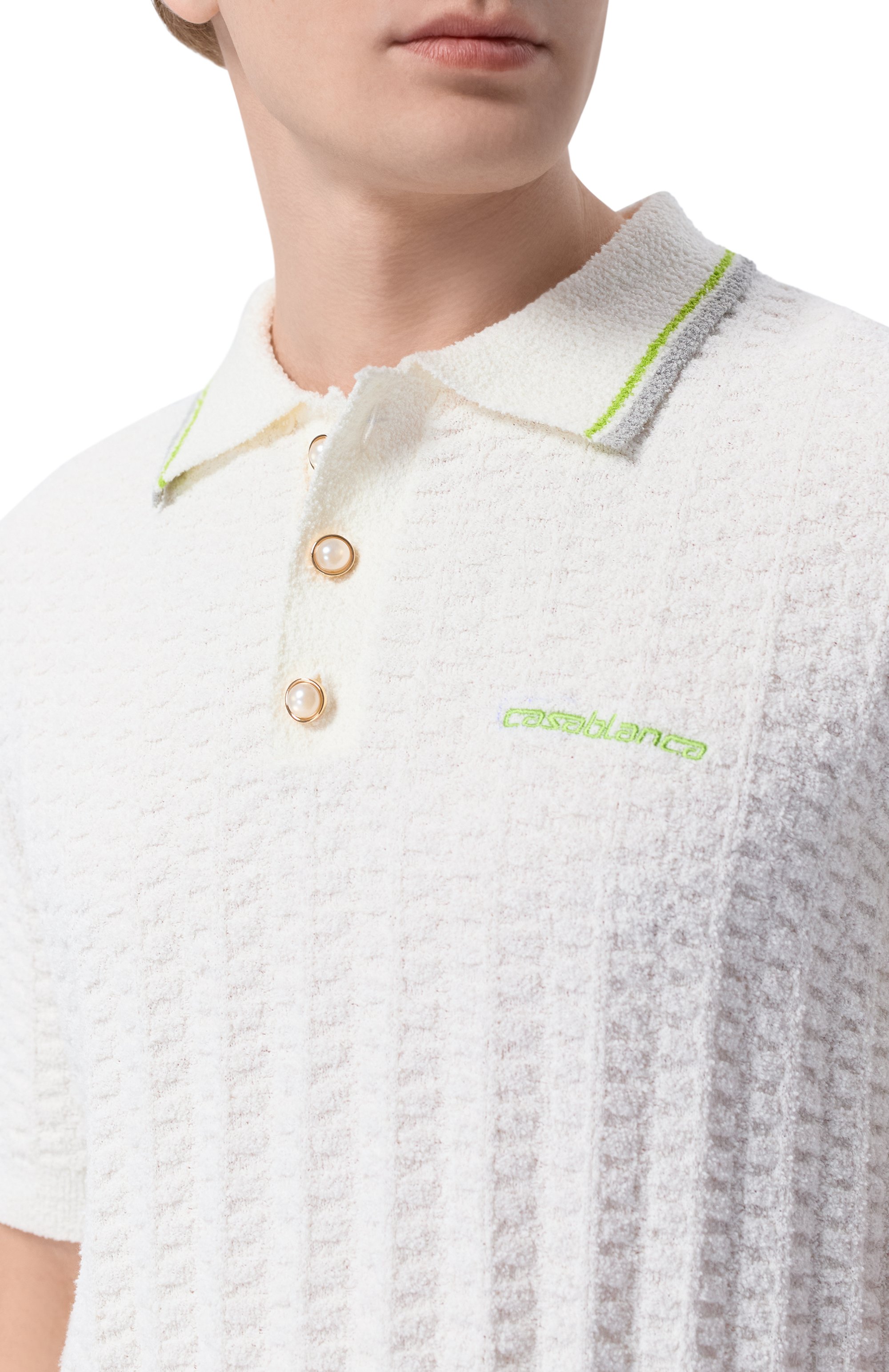 Хлопковое поло CASABLANCA белого цвета по цене 51300 руб., арт. M-SP26-KW-1214-01, фото 5 Хлопковое поло CASABLANCA, арт. M-SP26-KW-1214-01, фото 5