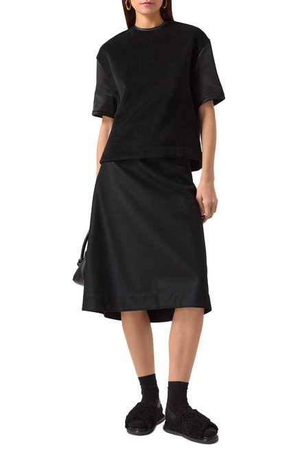 Женский шерстяной топ JIL SANDER черного цвета, арт. J40GC0133-J20228 | Фото 2 (Длина (для топов): Стандартные; Драгоценные камни: Проставлено; Рукава: 3/4; Материал сплава: Проставлено; Материал внешний: Шерсть)