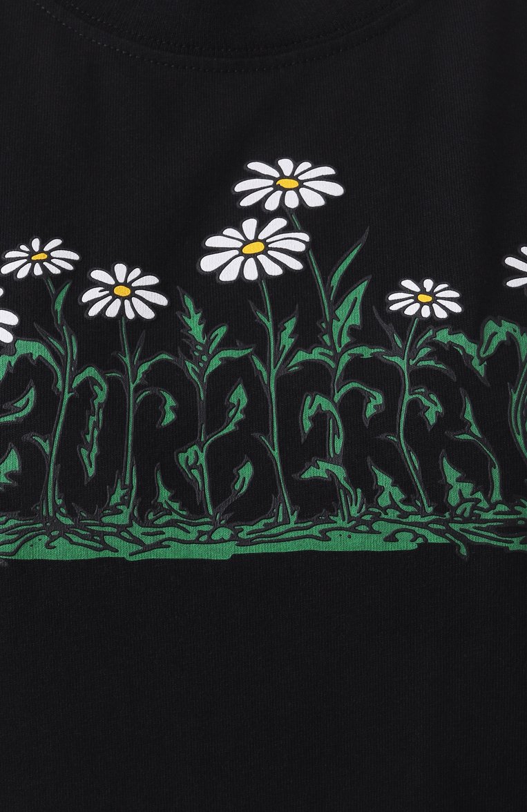 Женская хлопковая футболка BURBERRY черного цвета, арт. 8102403 | Фото 6 (Драгоценные камни: Проставлено; Длина (для топов): Стандартные; Материал сплава: Проставлено; Рукава: Короткие; Стили: Кэжуэл; Принт: С принтом; Материал внешний: Хлопок)