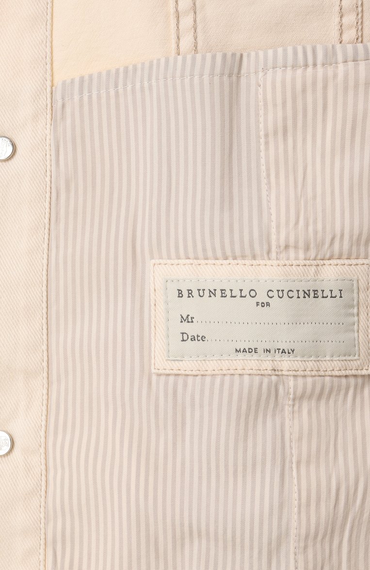 Мужская джинсовая куртка BRUNELLO CUCINELLI светло-бежевого цвета, арт. M277P6910 | Фото 7 (Длина (верхняя одежда): Короткие; Рукава: Длинные; Материал внешний: Деним, Хлопок; Кросс-КТ: Деним, Легкие; Стили: Кэжуэл)