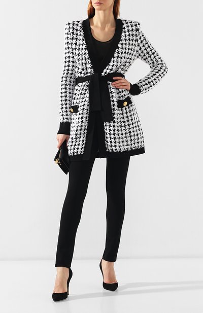 Кардиган с поясом BALMAIN черно-белого цвета по цене 358000 руб., арт. RF13448/K258, фото 2 Кардиган с поясом BALMAIN, арт. RF13448/K258, фото 2