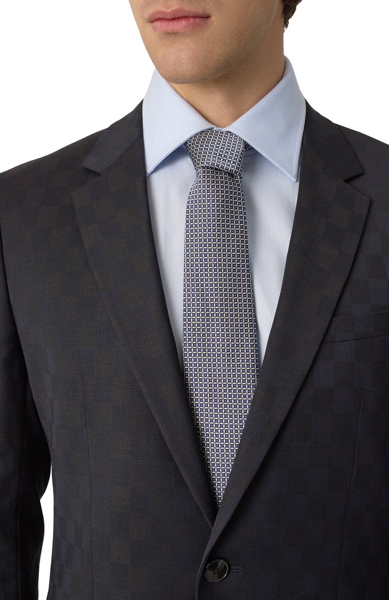Мужской шелковый галстук GIORGIO ARMANI синего цвета, арт. GM000800/TE13660 | Фото 2 (Нос: Не проставлено; Материал: Шелк, Текстиль; Принт: С принтом)