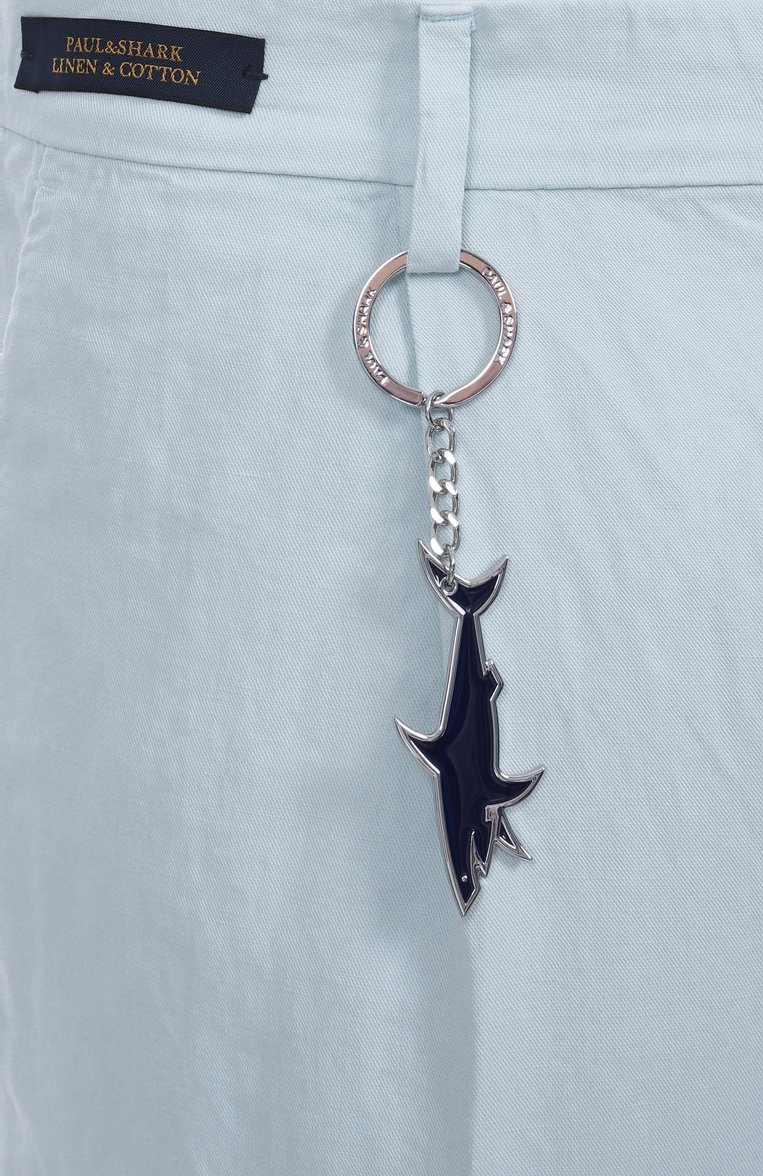 Мужские шорты из хлопка и льна PAUL&SHARK голубого цвета, арт. 25414034 | Фото 6 (Материал внешний: Хлопок, Лен; Длина Шорты М: До колена; Случай: Повседневный; Стили: Кэжуэл; Принт: Без принта; Автоматизация состава: Проставлено; Автоматизация ТО: Проставлено; Детали: Без декора)