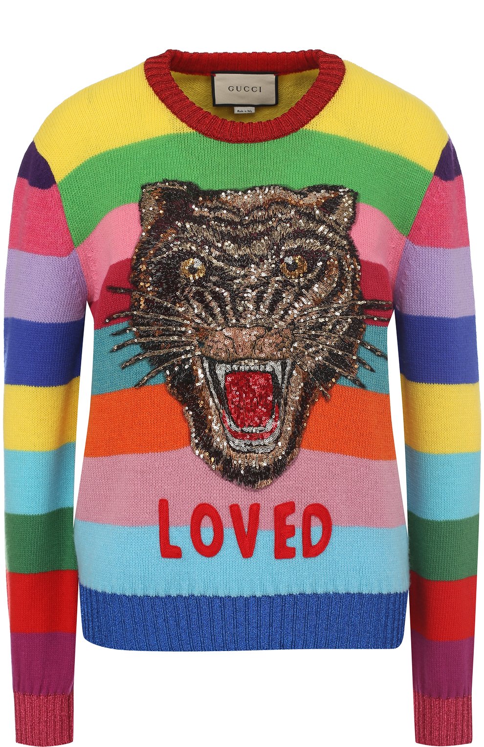 Шерстяной пуловер в полоску с вышивкой пайетками GUCCI, арт. 482370/X9D52, фото 1