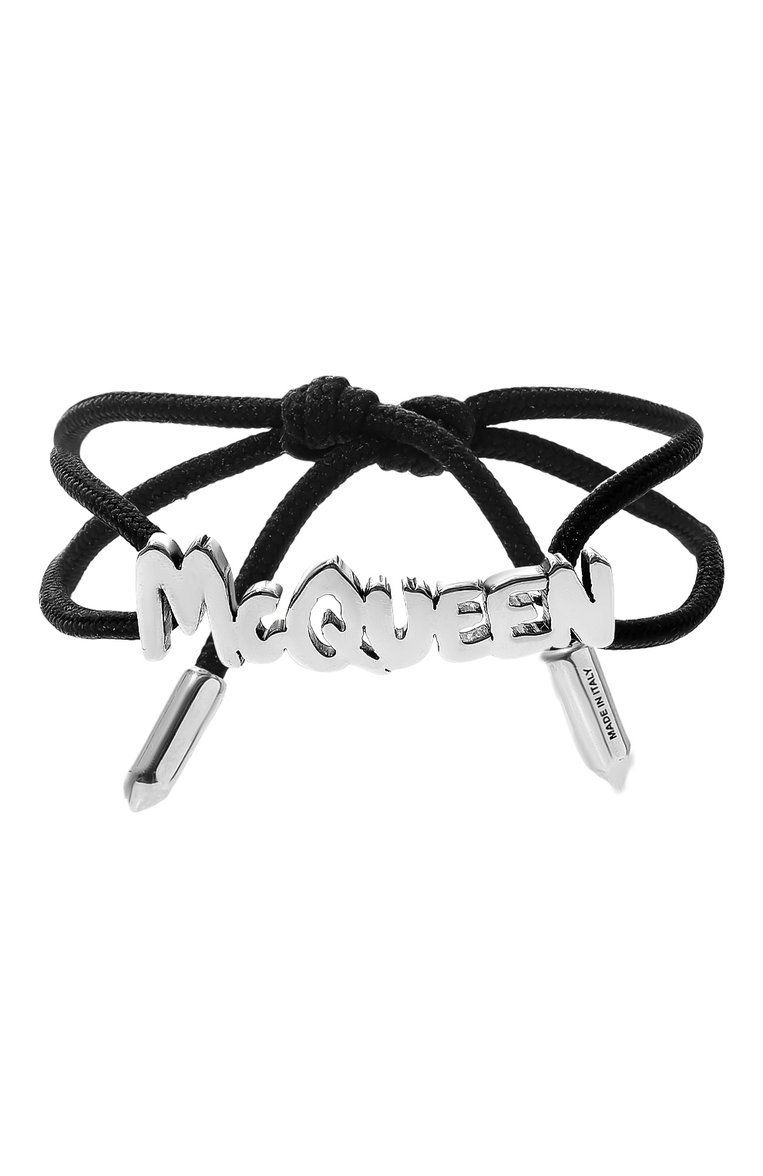 Мужской браслет ALEXANDER MCQUEEN черного цвета, арт. 706092/1AAIQ | Фото 1 (Материал: Металл, Хлопок, Текстиль; Нос: Не проставлено)
