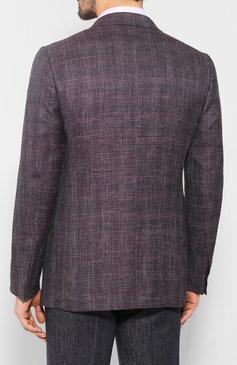 Мужской пиджак из смеси шерсти и шелка ZEGNA фиолетового цвета, арт. 750N09/10C2N0 | Фото 4 (Материал внешний: Шерсть, Шелк; Рукава: Длинные; Длина (для топов): Стандартные; Региональные ограничения белый список (Axapta Mercury): RU; Материал сплава: Проставлено; Стили: Классический; Случай: Формальный; 1-2-бортные: Однобортные; Драгоценные камни: Проставлено; Материал подклада: Хлопок; Пиджаки М: Приталенный)