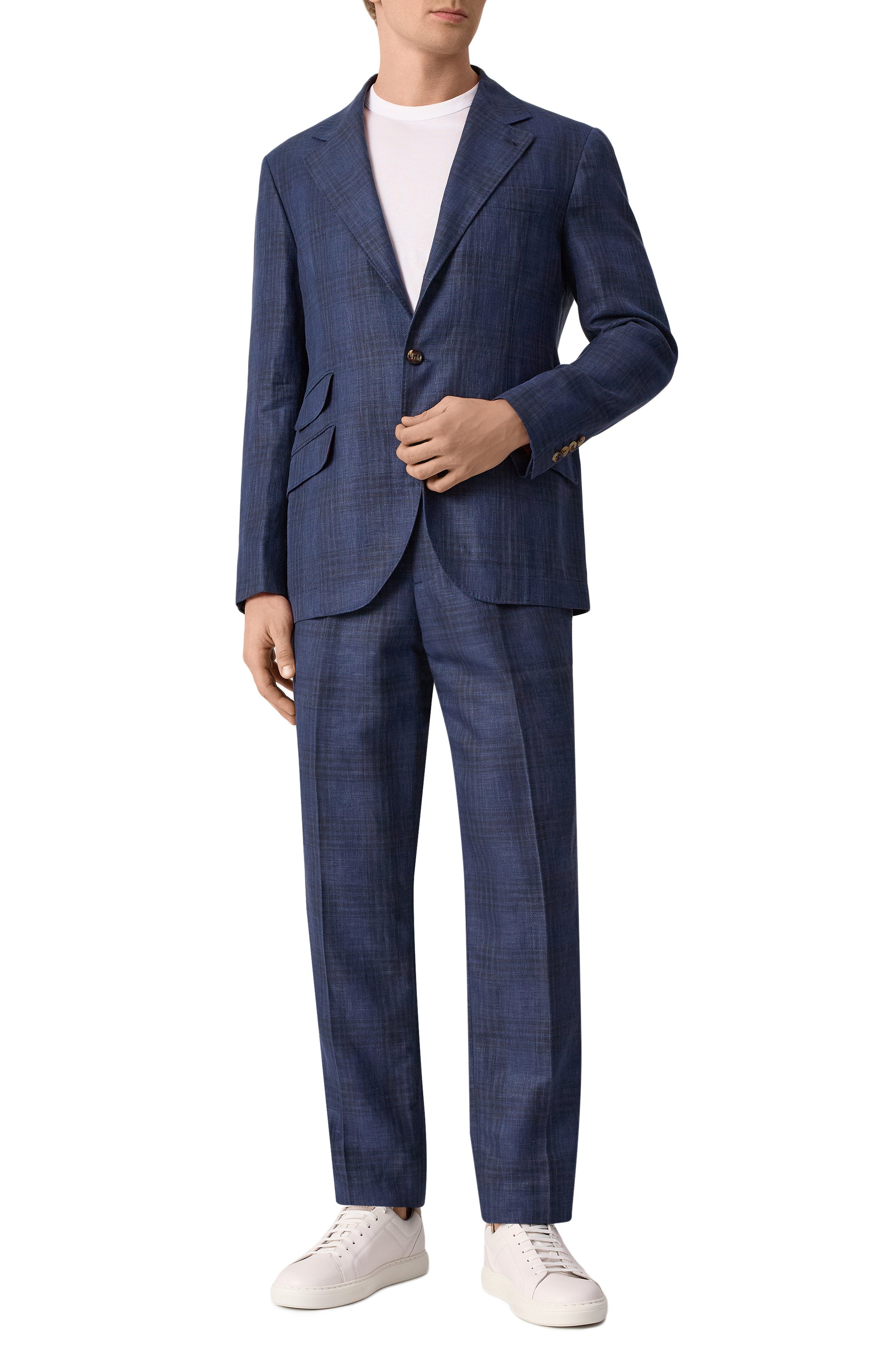 Костюм из шерсти и льна BRUNELLO CUCINELLI темно-синего цвета по цене 721500 руб., арт. MR486LDWH, фото 2 Костюм из шерсти и льна BRUNELLO CUCINELLI, арт. MR486LDWH, фото 2