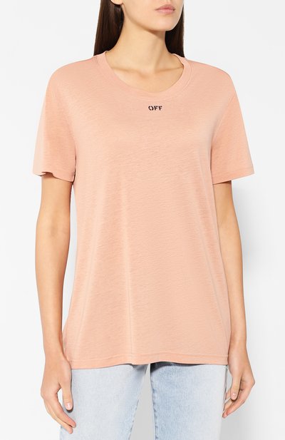 Футболка с логотипом бренда OFF-WHITE бежевого цвета по цене 17200 руб., арт. 0WAA049R19B980530310, фото 3 Футболка с логотипом бренда OFF-WHITE, арт. 0WAA049R19B980530310, фото 3