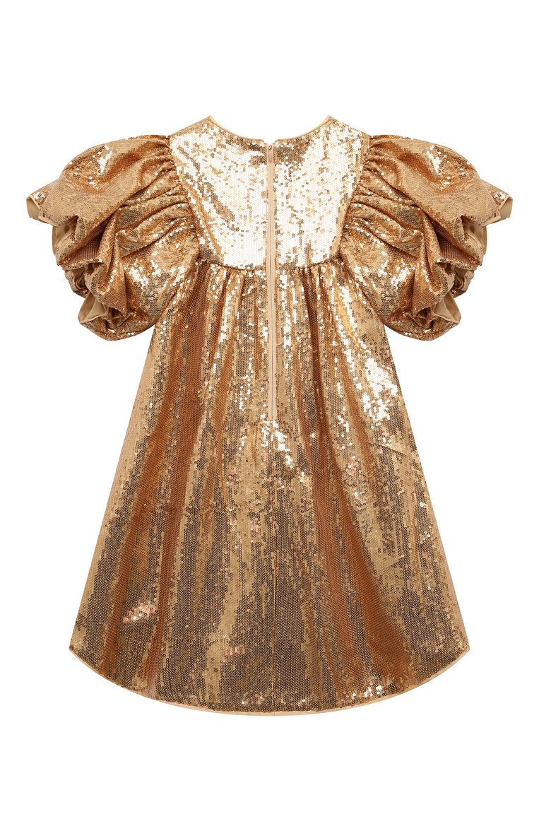 Детское платье MARC JACOBS (THE) золотого цвета, арт. W60242 | Фото 2 (Рукава: Короткие; Материал внешний: Синтетический материал; Случай: Вечерний; Девочки Кросс-КТ: Платье-одежда; Автоматизация ТО: Проставлено; Автоматизация состава: Проставлено; Ростовка одежда: 5 лет | 110 см, 3 года | 98 см, 13 - 15 лет | 158 см, 4 года | 104 см, 12 лет | 152 см, 7 лет | 122 см, 9 лет | 134 см)