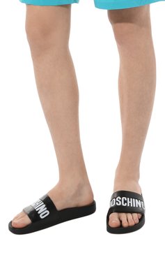 Мужские шлепанцы MOSCHINO черного цвета, арт. MB28022G1H/G10 | Фото 3 (Материал внешний: Экокожа; Материал сплава: Проставлено; Нос: Не проставлено)