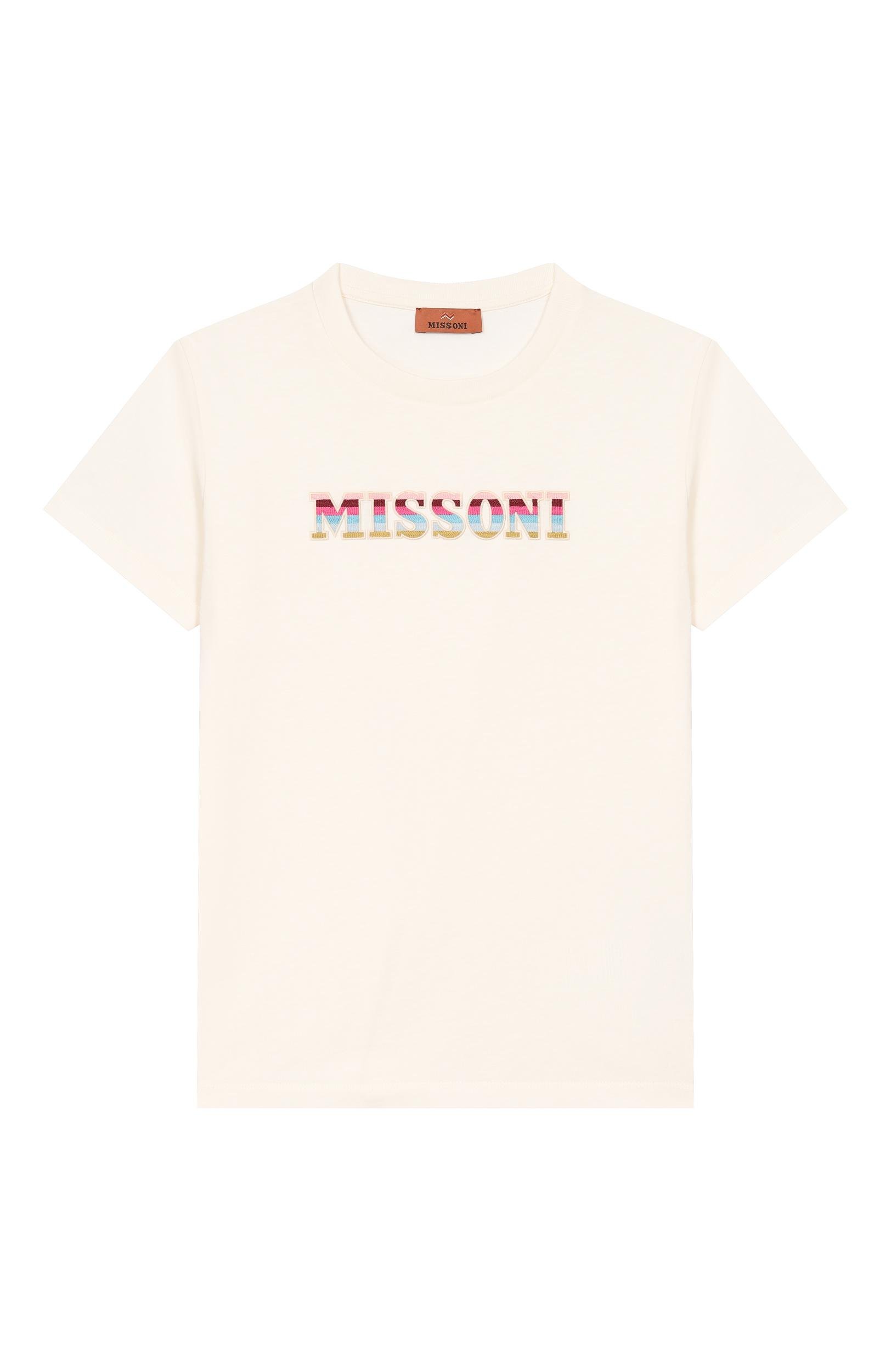 Хлопковая футболка MISSONI молочного цвета по цене 15750 руб., арт. MZ8B21/Z3672_001, фото 1 Хлопковая футболка MISSONI, арт. MZ8B21/Z3672_001, фото 1