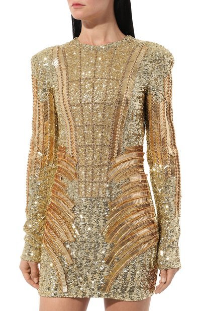 Платье BALMAIN золотого цвета по цене 755000 руб., арт. AF1R9335PB51, фото 3 Платье BALMAIN, арт. AF1R9335PB51, фото 3