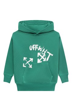 Детский хлопковое худи OFF-WHITE зеленого цвета, арт. 0BBB001F23FLE005 | Фото 1 (Рукава: Длинные; Мальчики Кросс-КТ: Худи-одежда; Материал сплава: Проставлено; Материал внешний: Хлопок; Драгоценные камни: Проставлено)