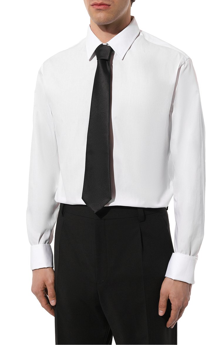 Мужская хлопковая сорочка EMPORIO ARMANI белого цвета, арт. E31C5G/011F1 | Фото 3 (Материал внешний: Хлопок; Рукава: Длинные; Длина (для топов): Стандартные; Рубашки М: Regular Fit; Воротник: Кент; Принт: Однотонные; Случай: Формальный; Манжеты: Под запонки; Стили: Классический)