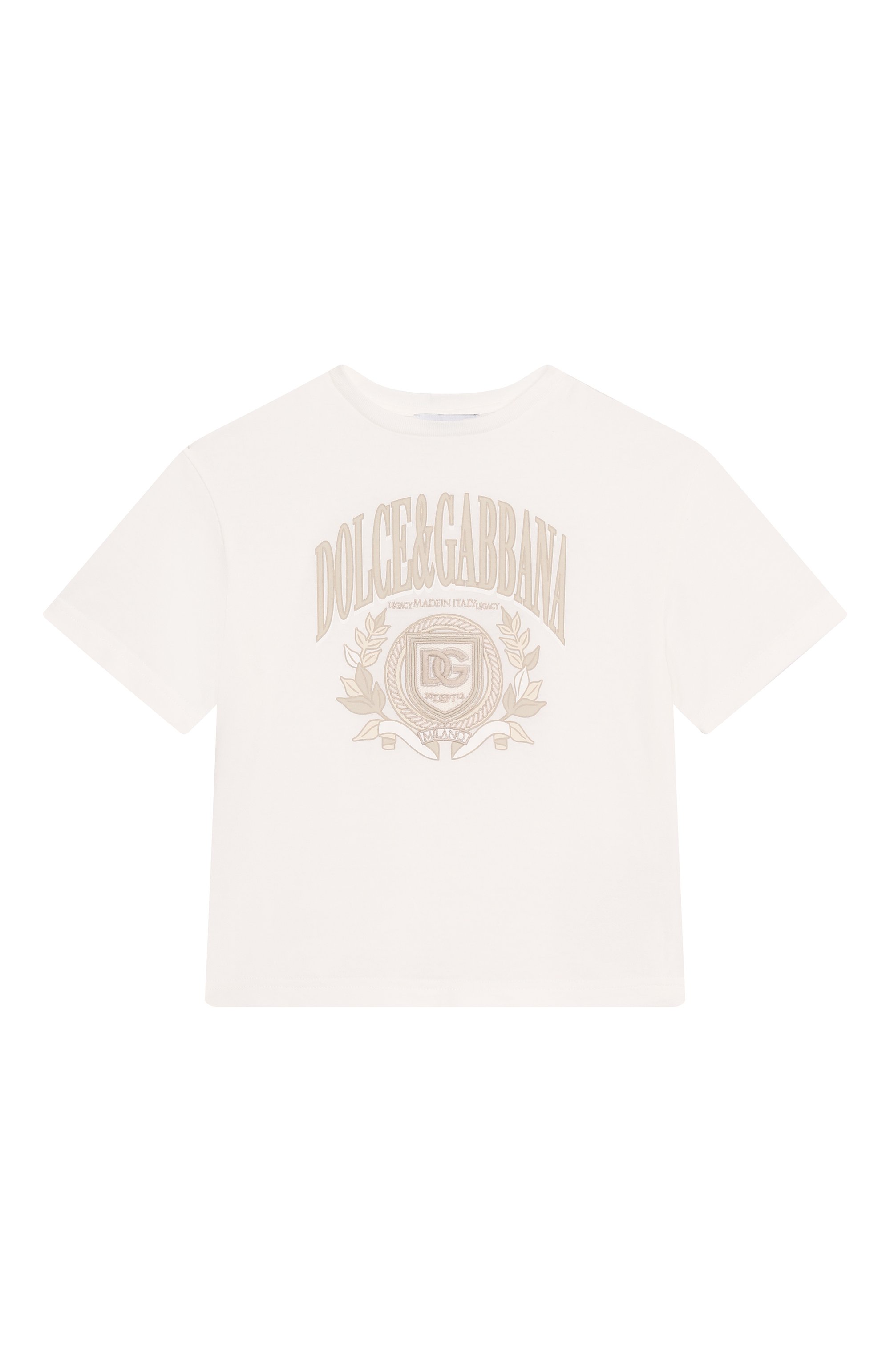 Хлопковая футболка DOLCE & GABBANA молочного цвета по цене 28450 руб., арт. L4JTHV/G70K2/2-6, фото 1 Хлопковая футболка DOLCE & GABBANA, арт. L4JTHV/G70K2/2-6, фото 1