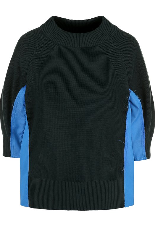 

Хлопковый пуловер с укороченным рукавом и круглым вырезом Sacai, Зелёный