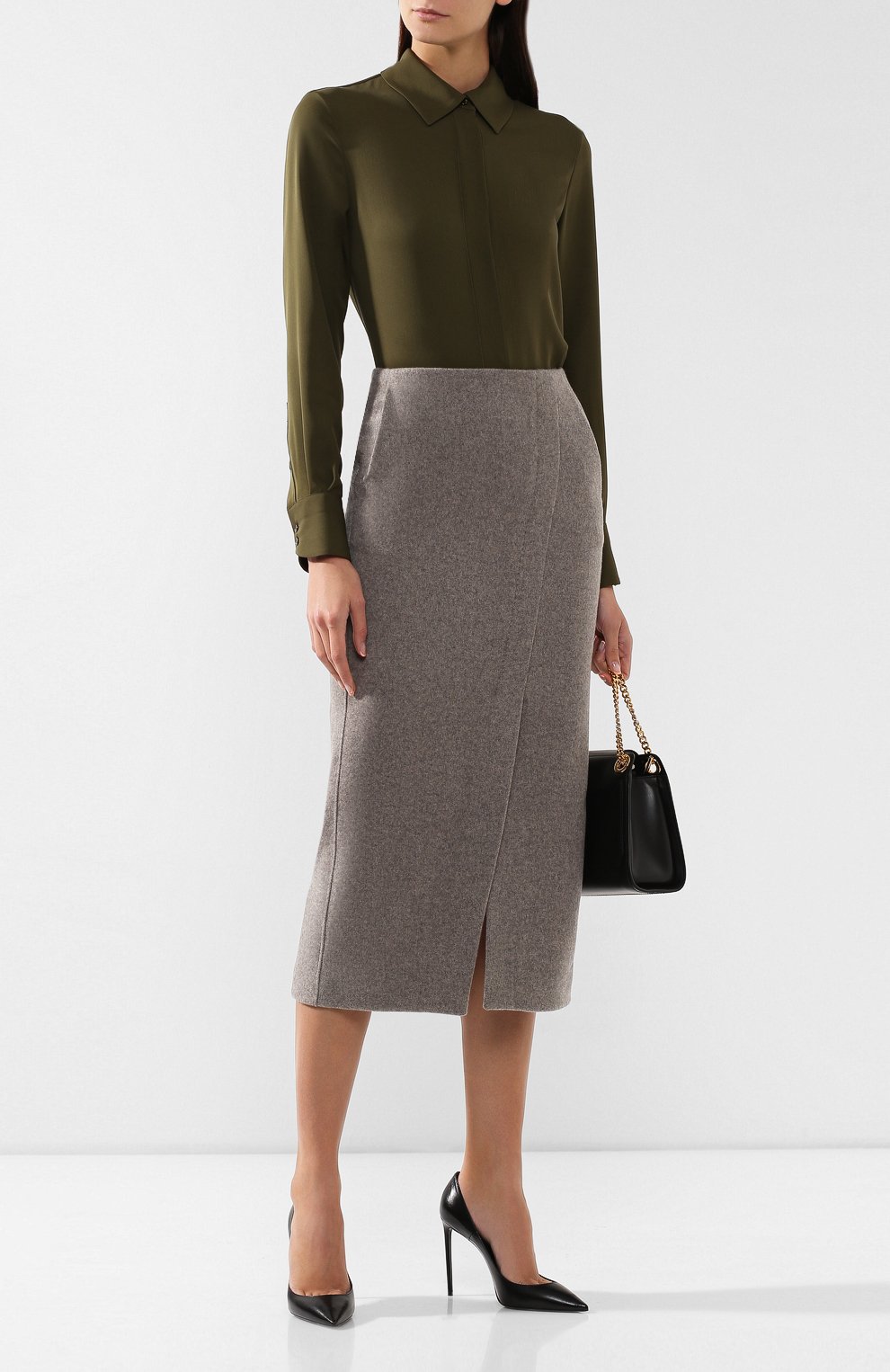 Кашемировая юбка GIORGIO ARMANI светло-серого цвета по цене 198500 руб., арт. 9WHNN02D/T0020, фото 2 Кашемировая юбка GIORGIO ARMANI, арт. 9WHNN02D/T0020, фото 2